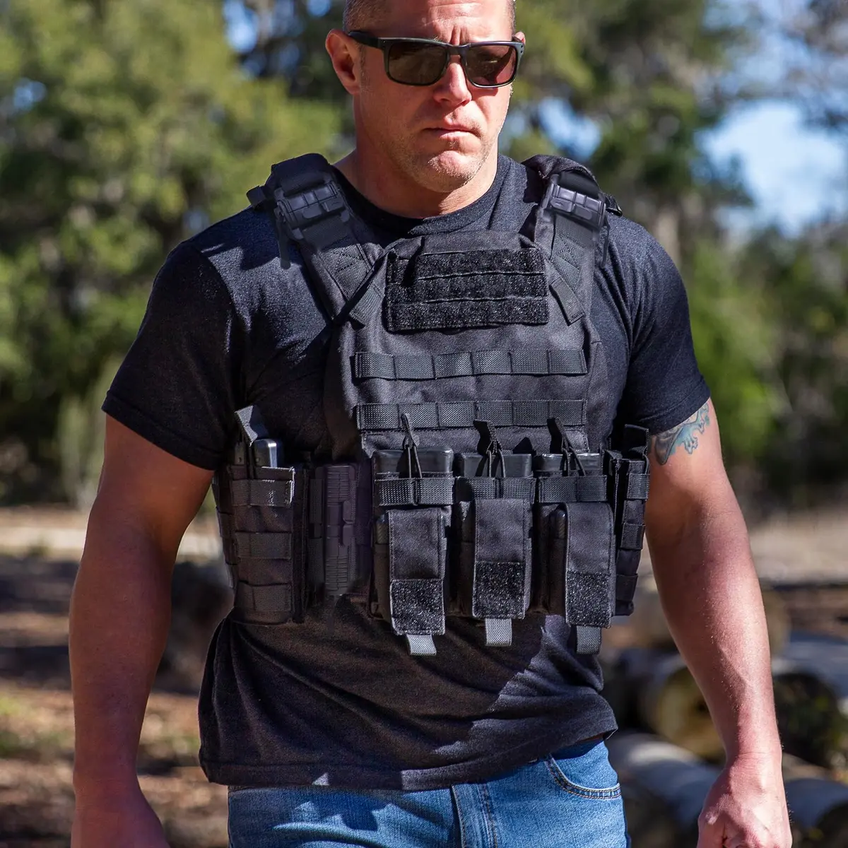 GFIRE Tactical Vest Lightweight 3D Breathable Vest for Training Black L-4XL | Adjustable Quick Release MOLLE System - view 6