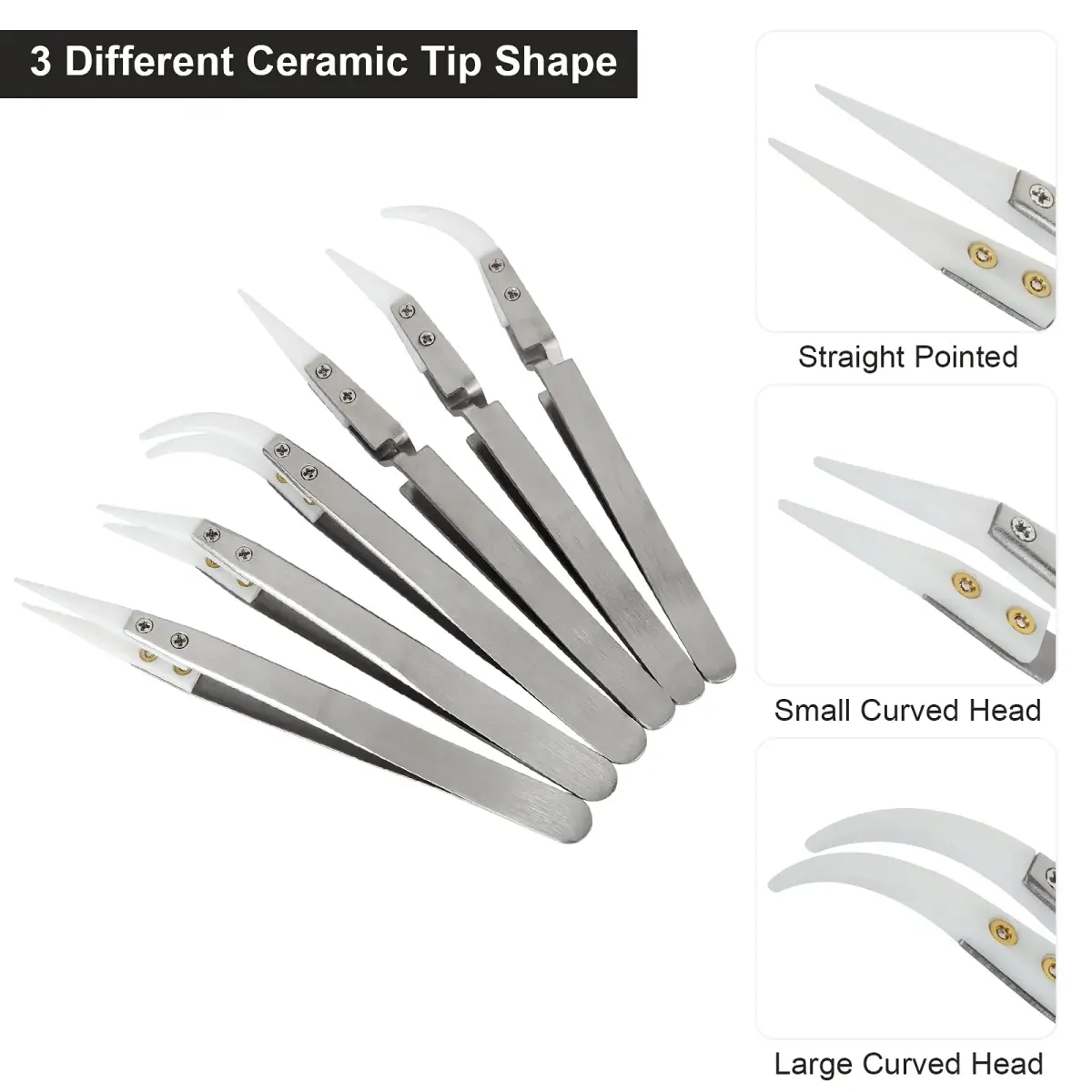 EATHEATY 6 Pcs Ceramic Reverse Tweezers Kit, Pointed Curved Tips | Precision Soldering Tool Set - view 4