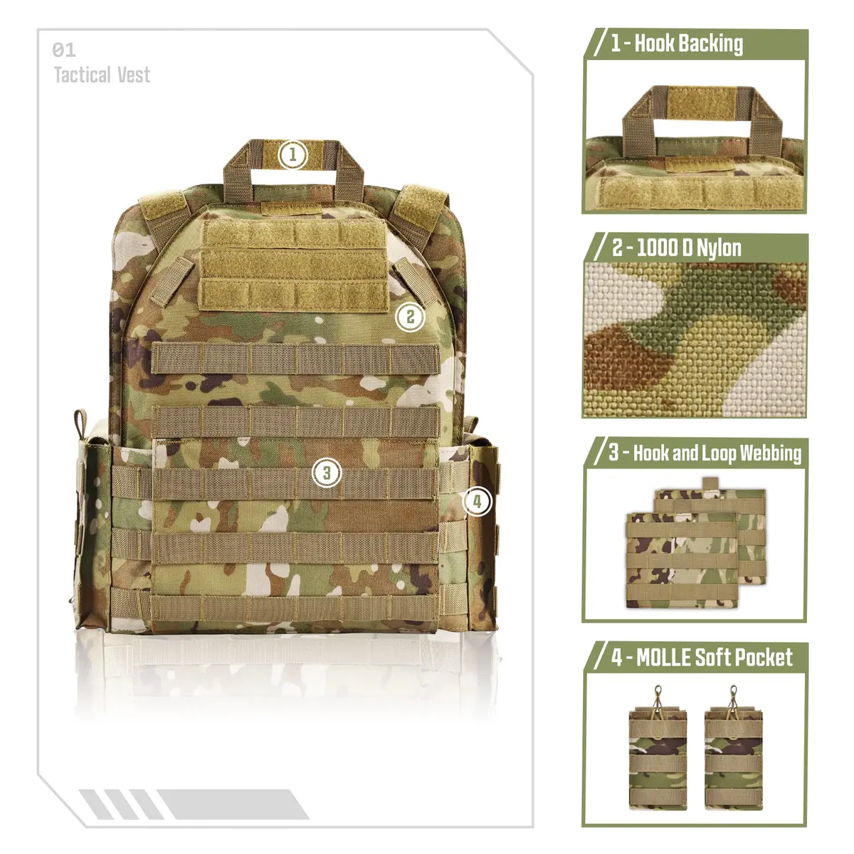 GFIRE Tactical Vest Elite Cp Camo | Adjustable, Breathable, Modular for Training & Outdoor Use - view 3