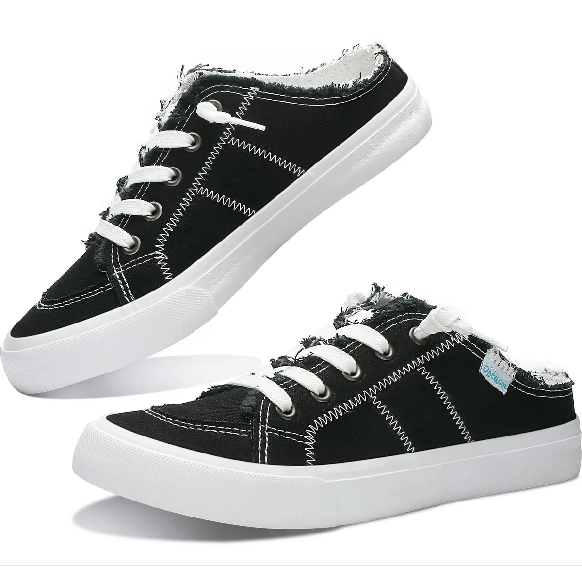 Obtaom Women Canvas Slippers Memory Foam Clipper Fashion Sneakers Comfortable Slip-On Mule Backless Shoe (Black Canvas US5) - main product image
