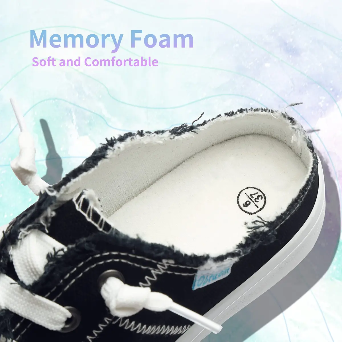 Obtaom Women Canvas Slippers Memory Foam Clipper Fashion Sneakers Comfortable Slip-On Mule Backless Shoe (Black Canvas US5) - view 8
