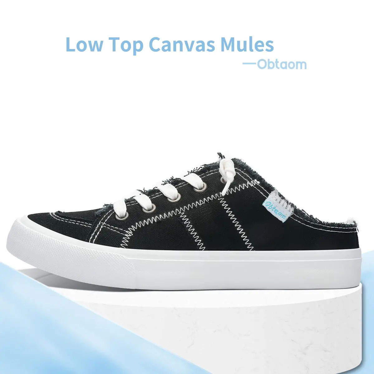 Obtaom Women Canvas Slippers Memory Foam Clipper Fashion Sneakers Comfortable Slip-On Mule Backless Shoe (Black Canvas US5) - view 4