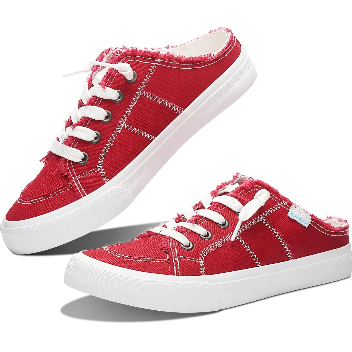 Obtaom Women Canvas Mules Memory Foam Clipper Fashion Sneakers Comfortable Slip-On Mule Backless Shoe (Red Canvas US6) - main product image