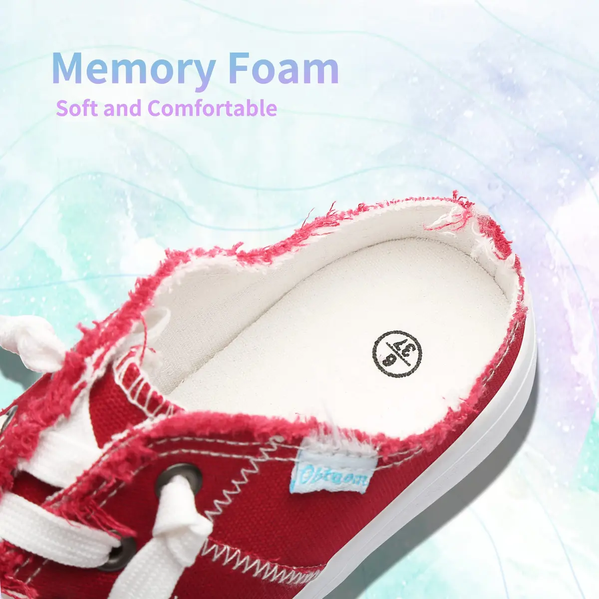 Obtaom Women Canvas Mules Memory Foam Clipper Fashion Sneakers Comfortable Slip-On Mule Backless Shoe (Red Canvas US6) - view 6