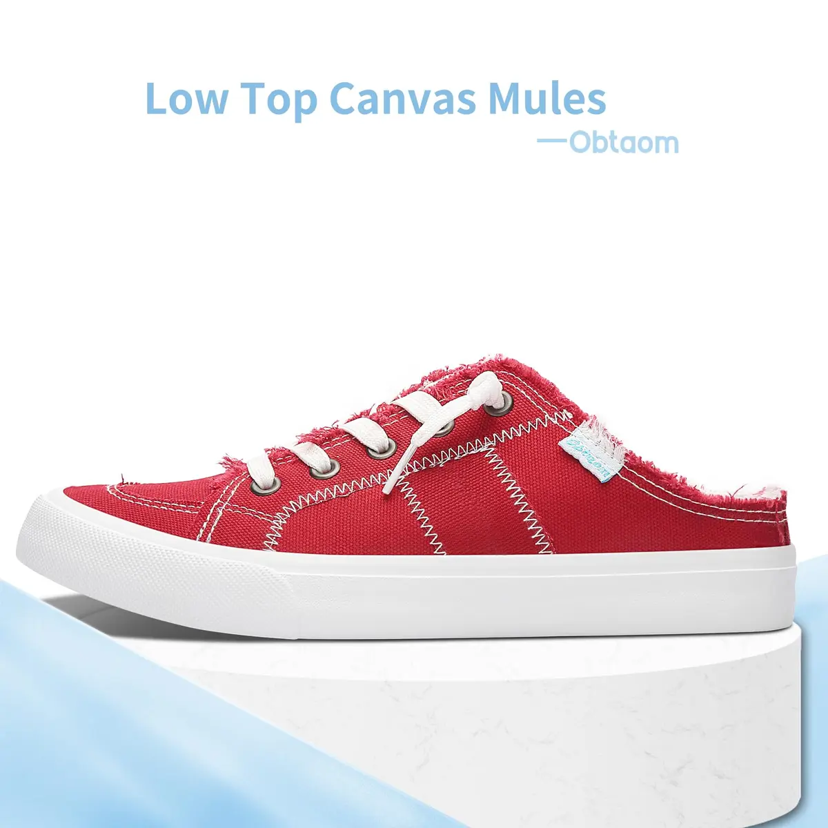Obtaom Women Canvas Mules Memory Foam Clipper Fashion Sneakers Comfortable Slip-On Mule Backless Shoe (Red Canvas US6) - view 2
