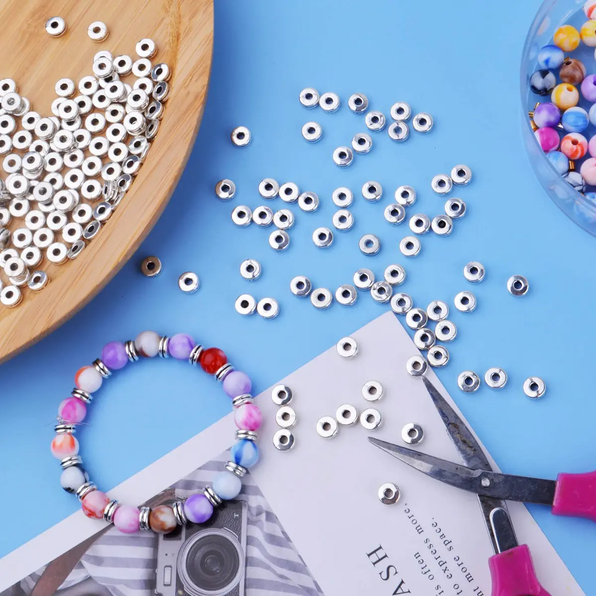 Aylifu Silver 200pcs Flat Round Spacer Beads 6mm (0.24in) | DIY Jewelry Crafting - view 7