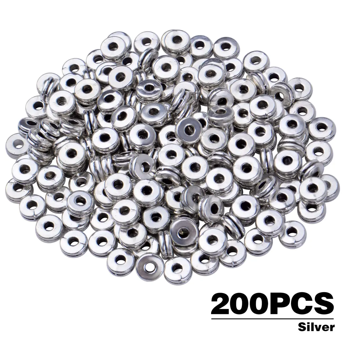 Aylifu Silver 200pcs Flat Round Spacer Beads 6mm (0.24in) | DIY Jewelry Crafting - view 2