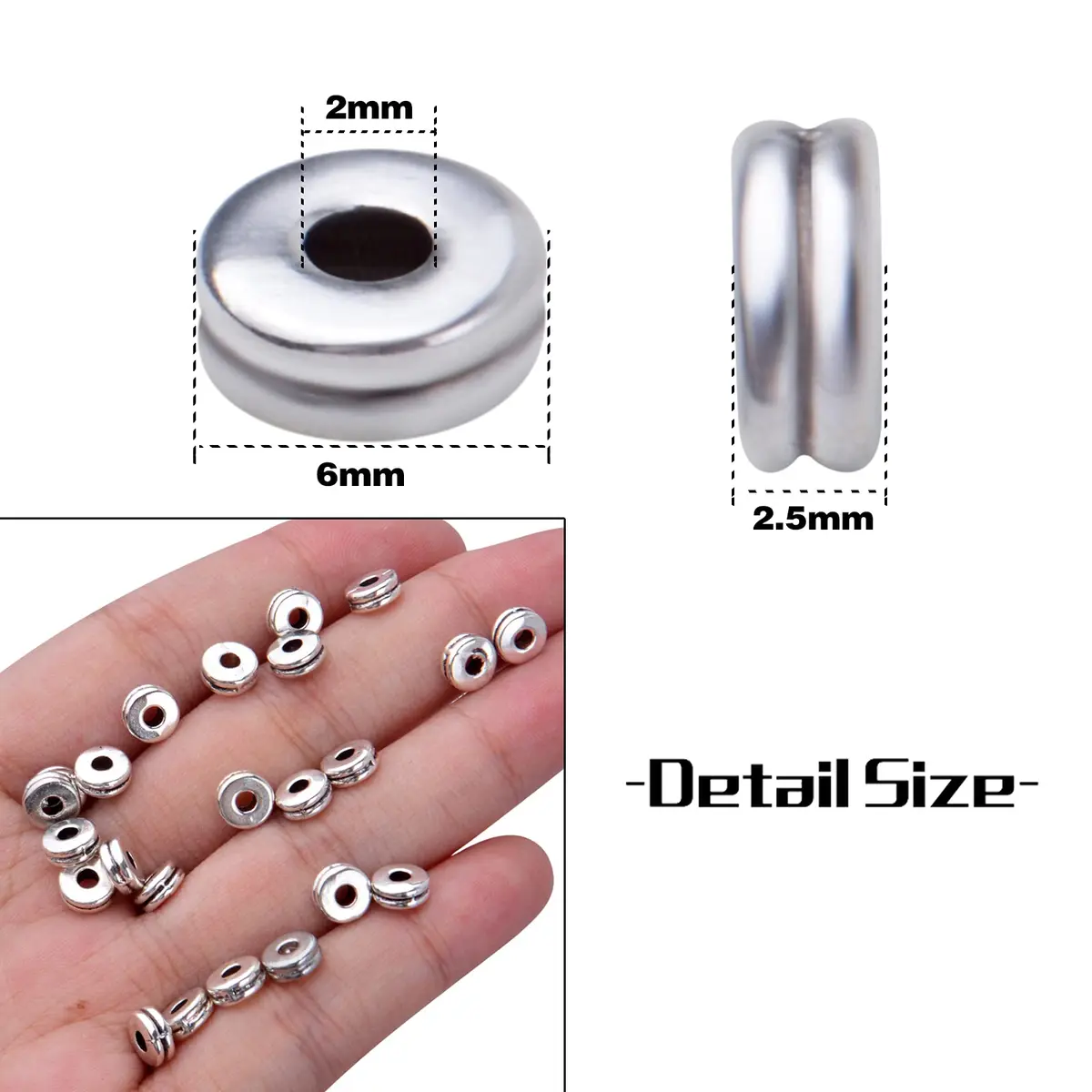 Aylifu Silver 200pcs Flat Round Spacer Beads 6mm (0.24in) | DIY Jewelry Crafting - view 3