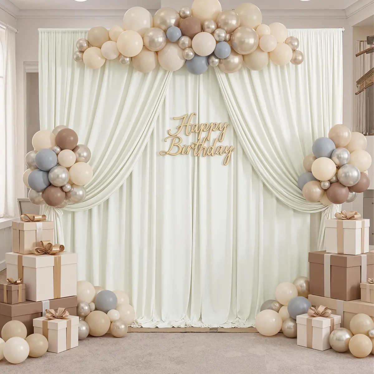 NSSONBEN 10ft x 10ft Wrinkle Free Ivory Backdrop Curtains for Parties | Polyester Photo Backdrop Drapes for Wedding & Birthday (10ft x 10ft) - view 4