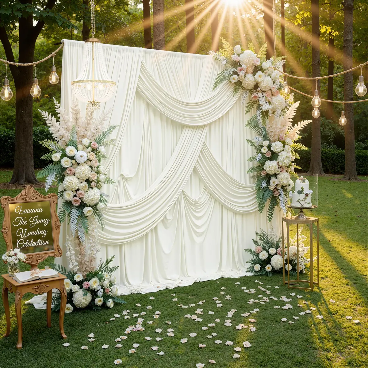 NSSONBEN 10ft x 10ft Wrinkle Free Ivory Backdrop Curtains for Parties | Polyester Photo Backdrop Drapes for Wedding & Birthday (10ft x 10ft) - view 5