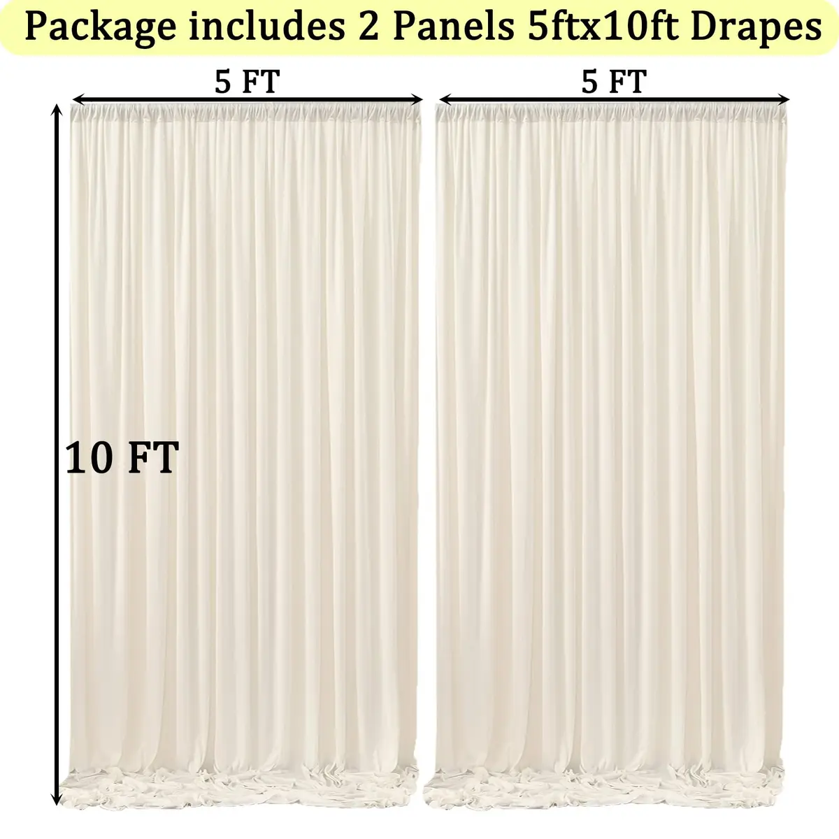 NSSONBEN 10ft x 10ft Wrinkle Free Ivory Backdrop Curtains for Parties | Polyester Photo Backdrop Drapes for Wedding & Birthday (10ft x 10ft) - view 6