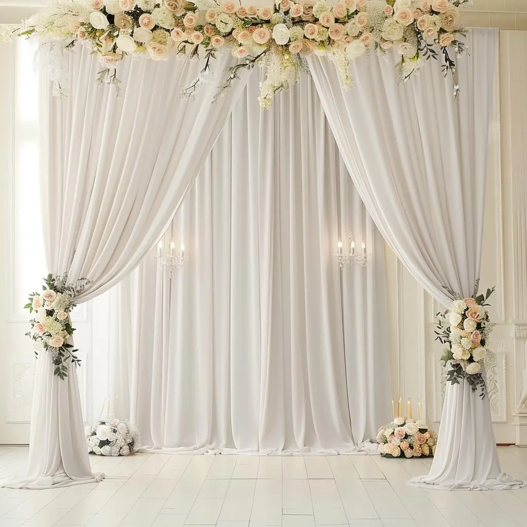 NSSONBEN 10ft x 10ft Wrinkle Free Ivory Backdrop Curtains for Parties | Polyester Photo Backdrop Drapes for Wedding & Birthday (10ft x 10ft) - view 7