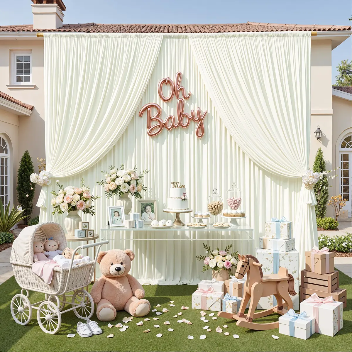 NSSONBEN 10ft x 10ft Wrinkle Free Ivory Backdrop Curtains for Parties | Polyester Photo Backdrop Drapes for Wedding & Birthday (10ft x 10ft) - view 8