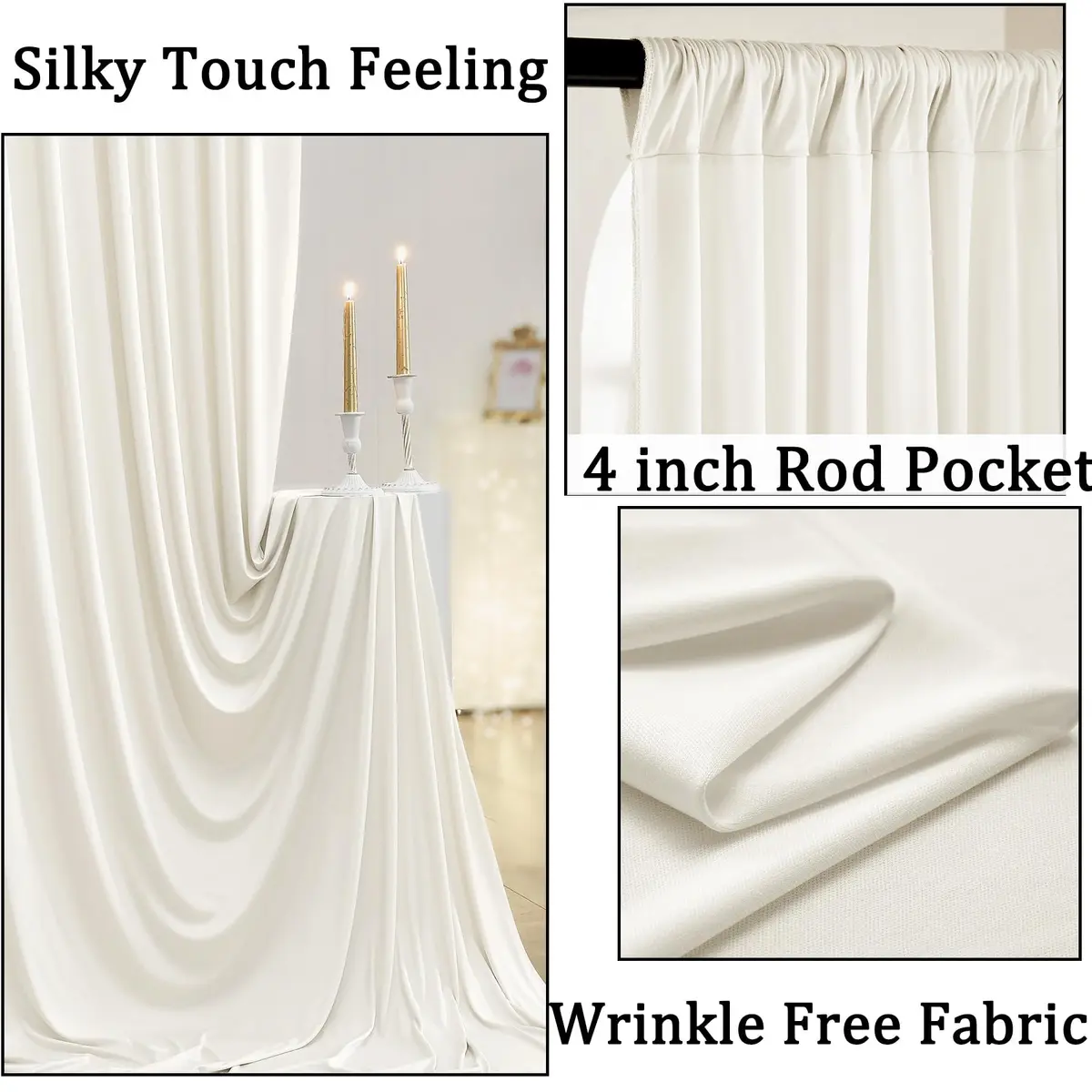 NSSONBEN 10ft x 10ft Wrinkle Free Ivory Backdrop Curtains for Parties | Polyester Photo Backdrop Drapes for Wedding & Birthday (10ft x 10ft) - view 2