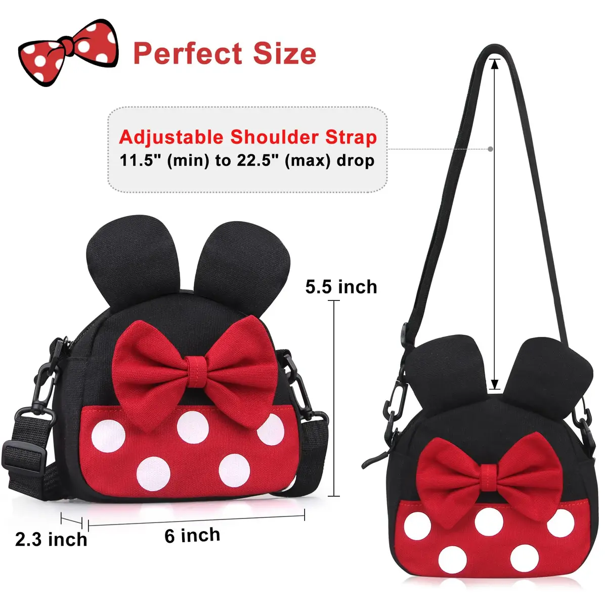 Dksyee Mini Mouse Crossbody Bag for Little Girls 6 in Red Canvas | Disney Minnie Ears - view 5