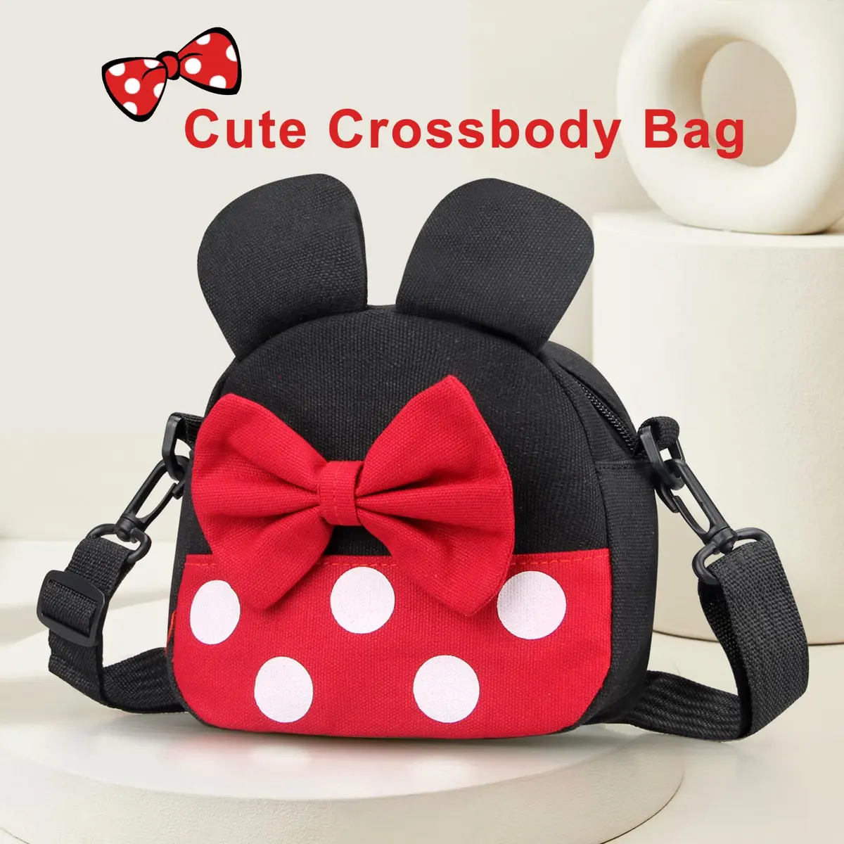 Dksyee Mini Mouse Crossbody Bag for Little Girls 6 in Red Canvas | Disney Minnie Ears - view 7