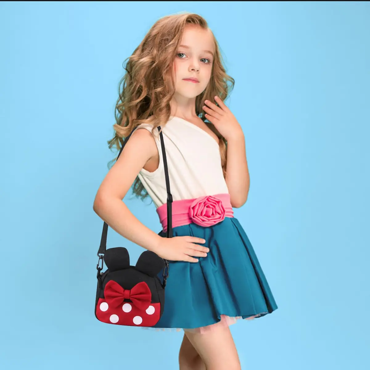 Dksyee Mini Mouse Crossbody Bag for Little Girls 6 in Red Canvas | Disney Minnie Ears - view 2