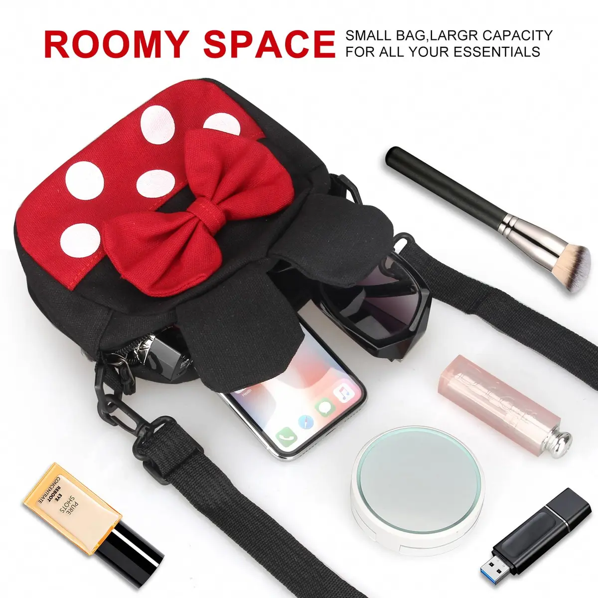 Dksyee Mini Mouse Crossbody Bag for Little Girls 6 in Red Canvas | Disney Minnie Ears - view 3