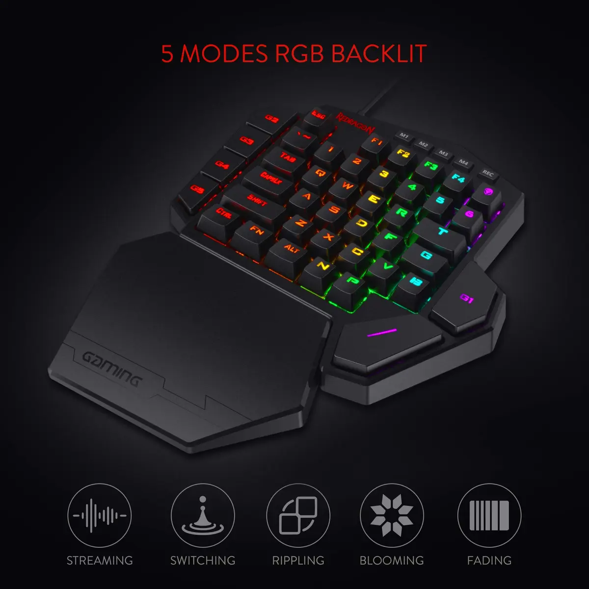Redragon K585 DITI One-Handed RGB Mechanical Gaming Keypad with Hot-Swappable Switches & Wrist Rest - view 3