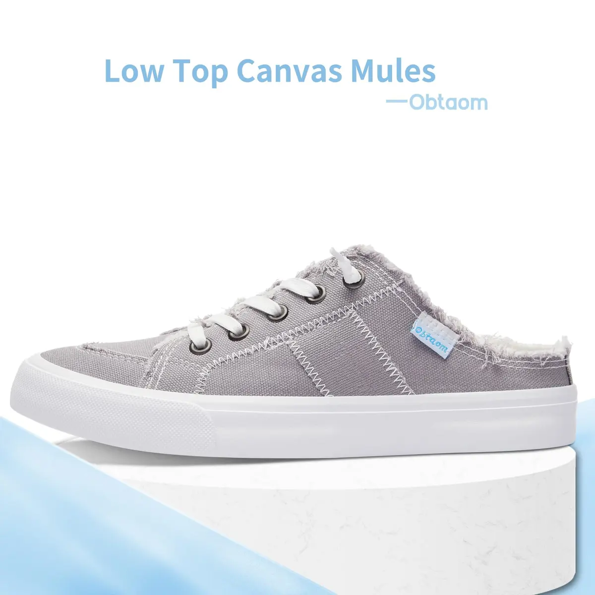 Obtaom Women Canvas Mules Memory Foam Clipper Fashion Sneakers Comfortable Slip-On Mule Backless Shoe Grey US9 | Breathable & Cushioned - view 3