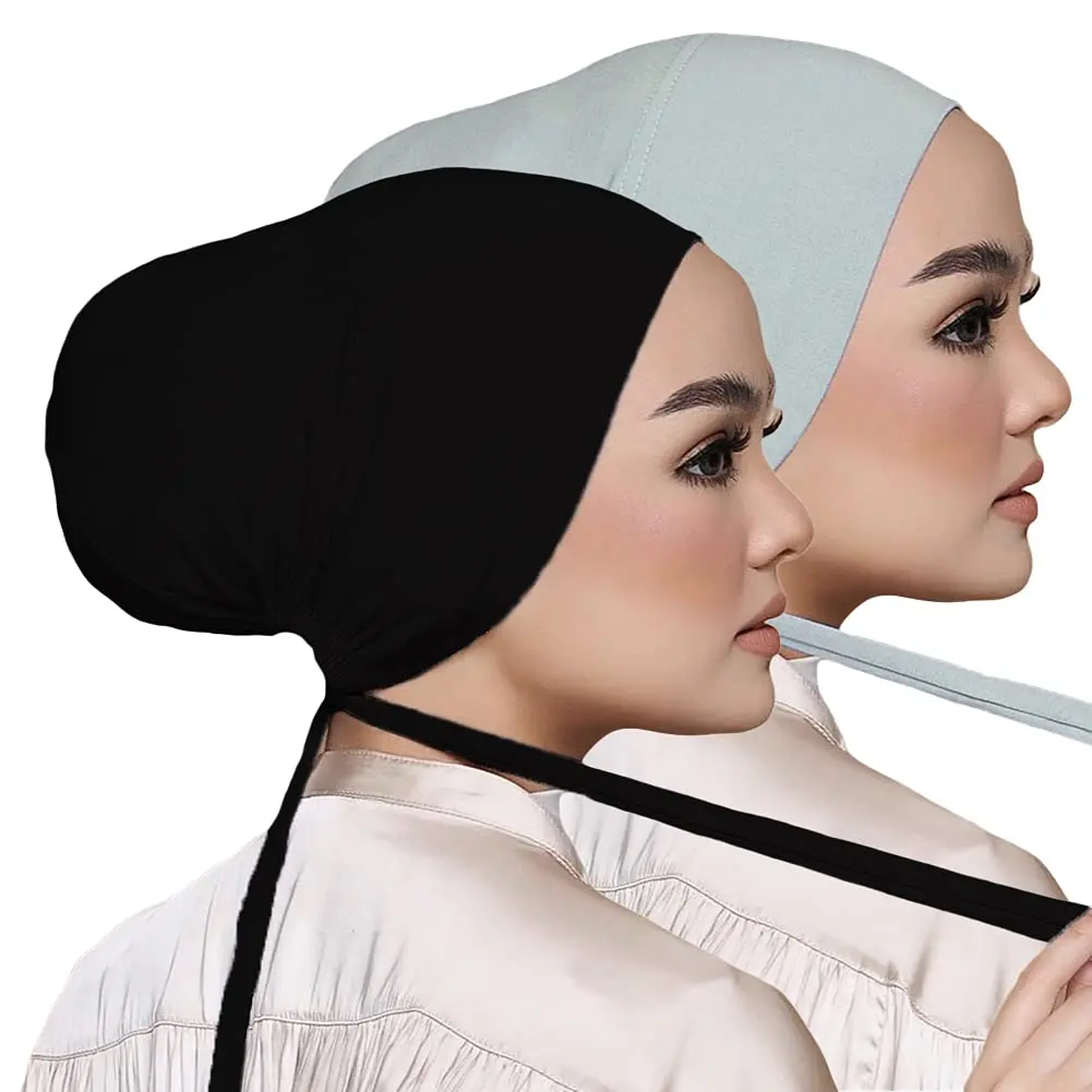 Hophor Black Hijab Scarf with Tie Back Muslim Veil Cap 26g (0.91 oz) | Adjustable Jersey Head Cover - main product image