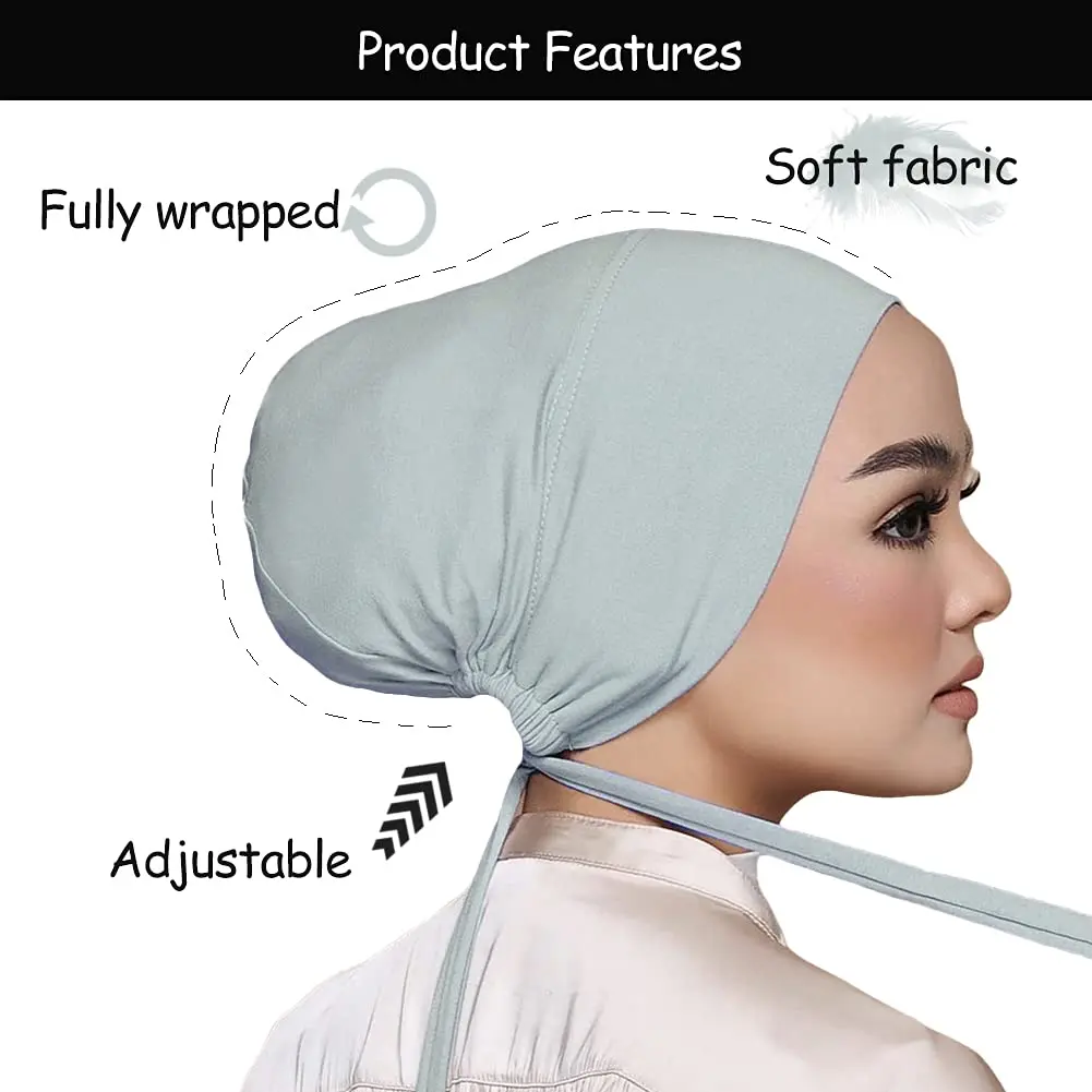 Hophor Black Hijab Scarf with Tie Back Muslim Veil Cap 26g (0.91 oz) | Adjustable Jersey Head Cover - view 2