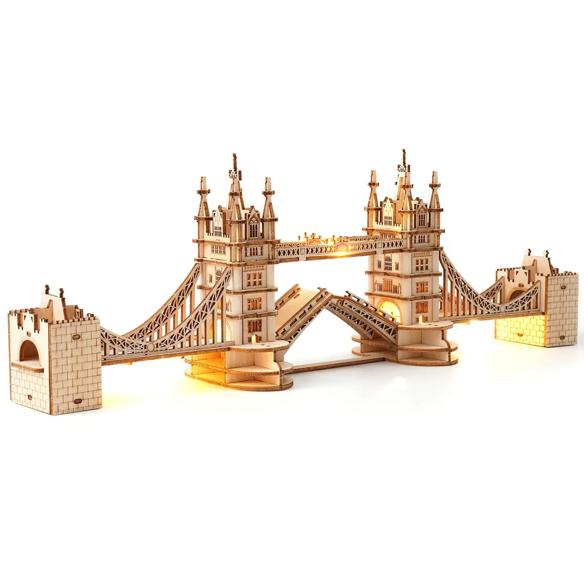 ROBOTIME 3D Puzzle Wooden Craft Kits with LED Light DIY Tower Bridge 14.1x2.9x4.6 inch | Brain Teaser Home Decor Gift - main product image