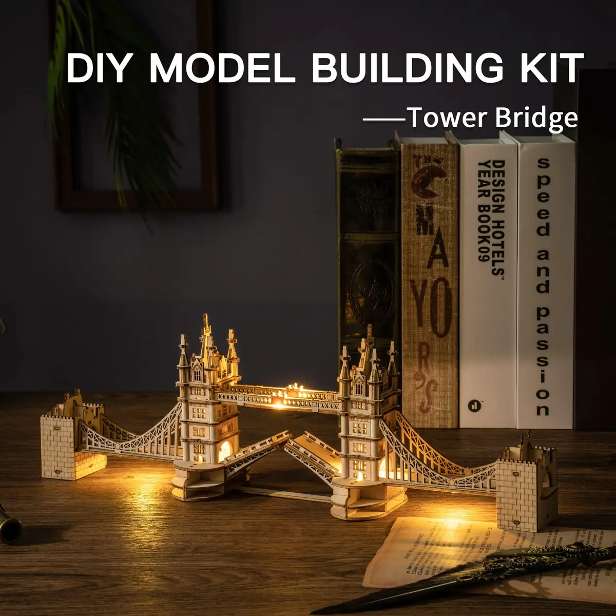 ROBOTIME 3D Puzzle Wooden Craft Kits with LED Light DIY Tower Bridge 14.1x2.9x4.6 inch | Brain Teaser Home Decor Gift - view 2