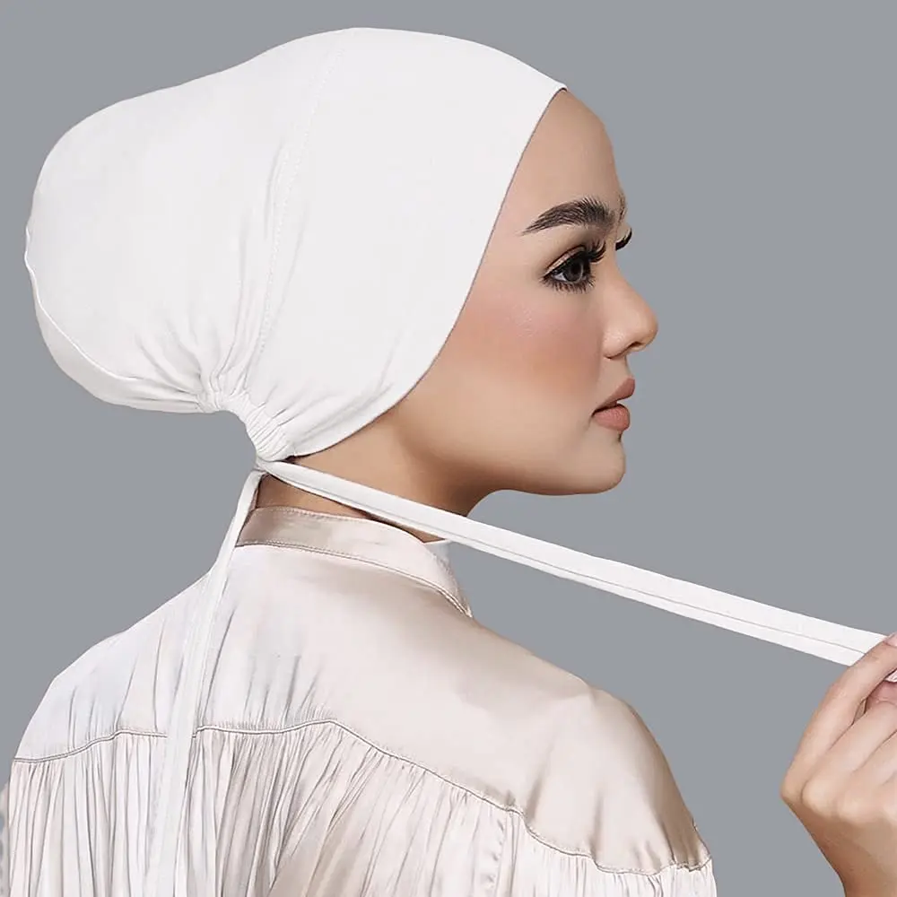 Hophor Women's Black Stretch Under Scarf Hijab Cap with Tie-Back Closure (2-Pack, White+Black) | Adjustable & Breathable Jersey - view 5