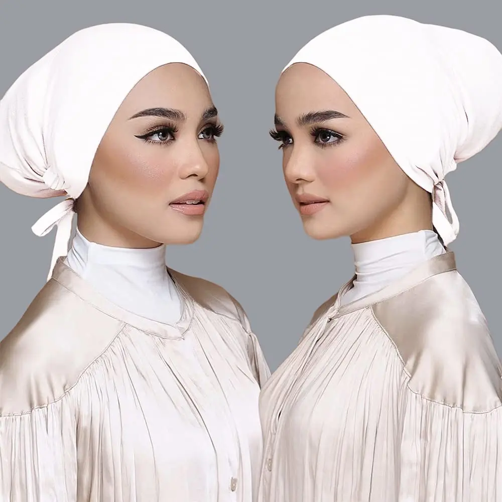 Hophor Women's Black Stretch Under Scarf Hijab Cap with Tie-Back Closure (2-Pack, White+Black) | Adjustable & Breathable Jersey - view 6