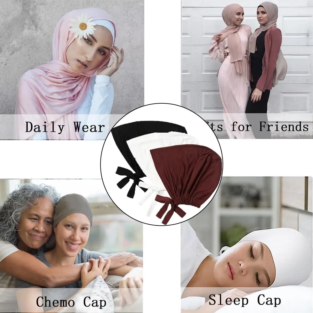 Hophor Women's Jersey Hijab Cap with Tie-Back Closure, Standard Size (26g) | Breathable Underscarf for Full Coverage - view 5