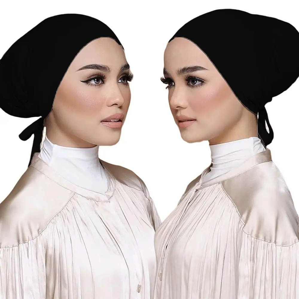 Hophor Women's Jersey Hijab Cap with Tie-Back Closure, Standard Size (26g) | Breathable Underscarf for Full Coverage - view 4