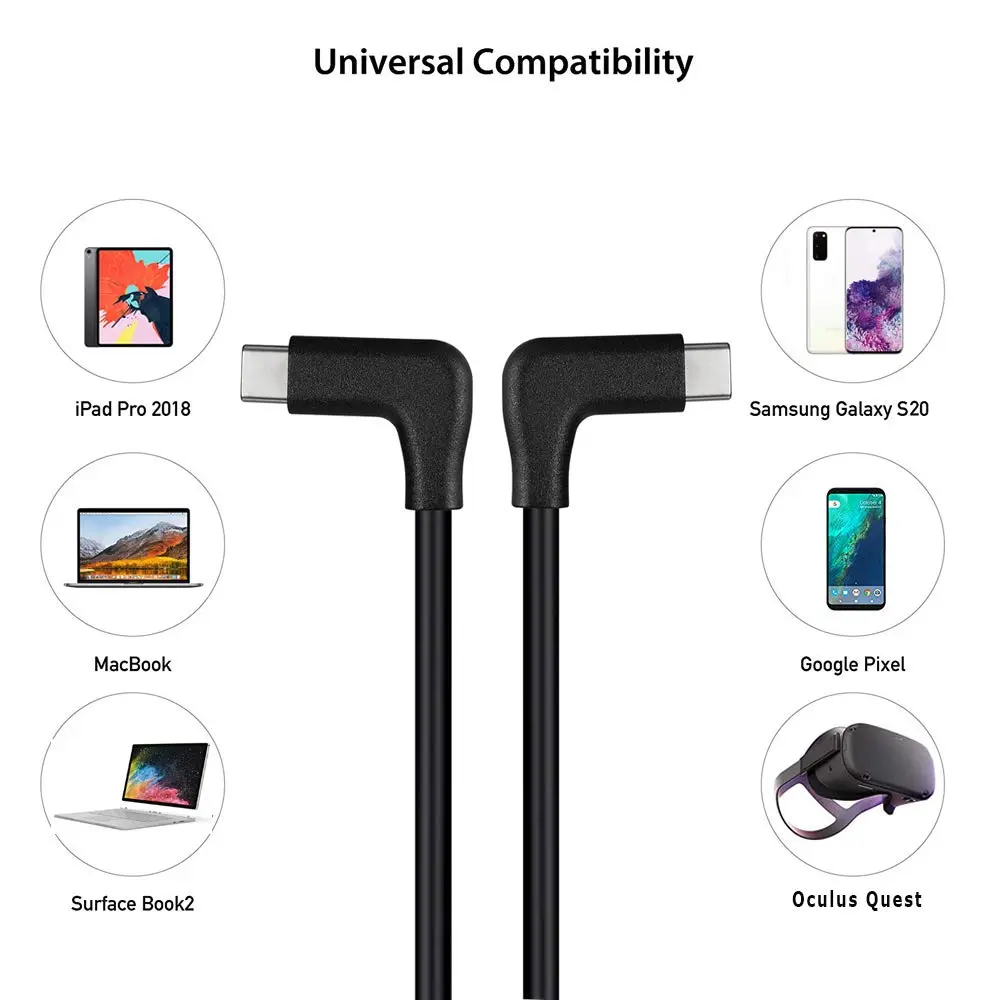 QCEs USB C to USB C 3.1 Gen 2 Cable 10Ft, Right Angle Type C Monitor Cord 4K Video Display, 10Gbps Data 100W PD Charging - view 7