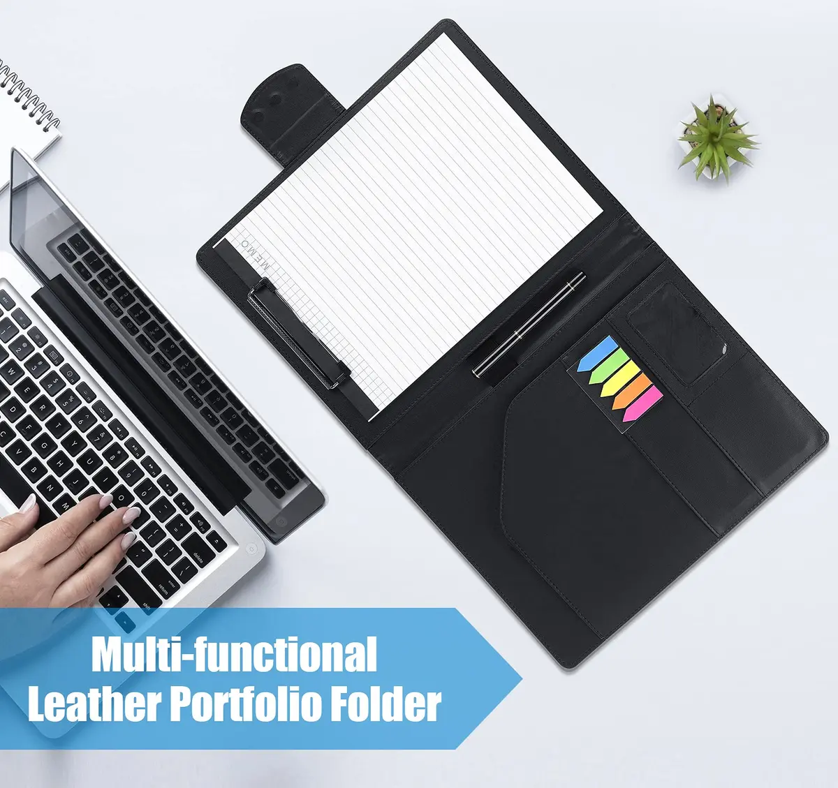 Agoer Professional Padfolio with Clipboard,3X Magnetic Closure Cover,Faux Leather | A4 Size, Business Organizer - view 5