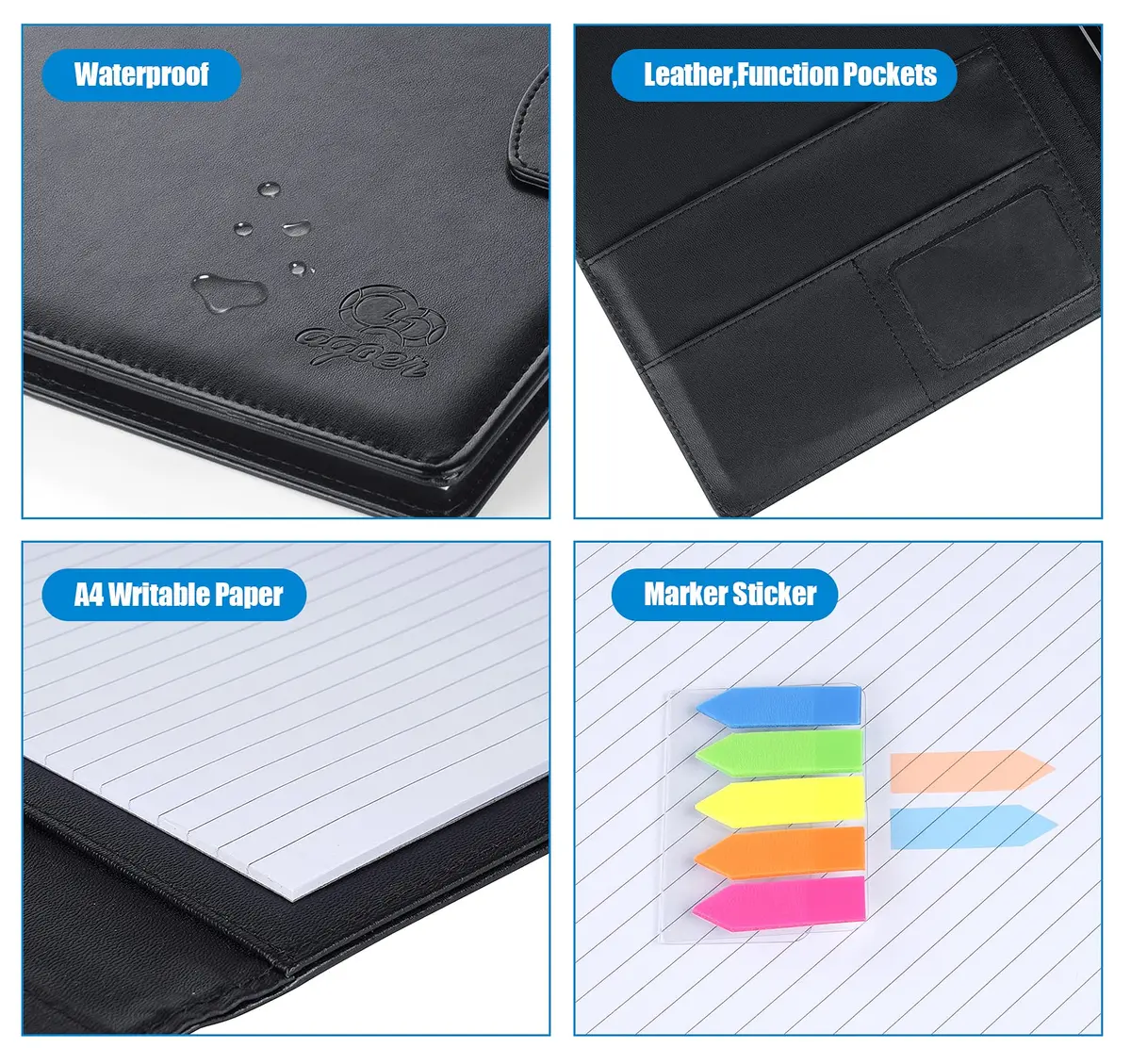 Agoer Professional Padfolio with Clipboard,3X Magnetic Closure Cover,Faux Leather | A4 Size, Business Organizer - view 6