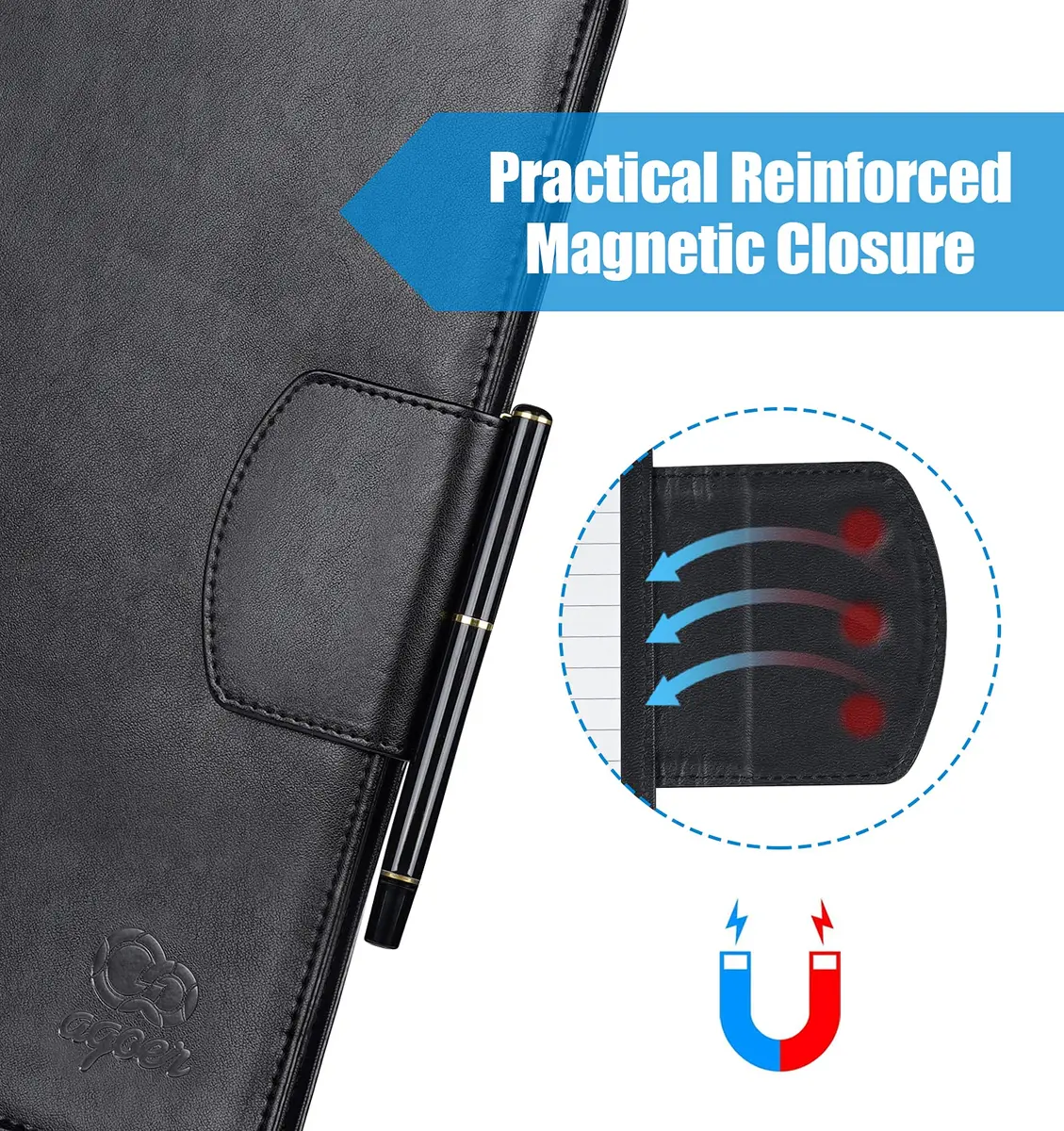 Agoer Professional Padfolio with Clipboard,3X Magnetic Closure Cover,Faux Leather | A4 Size, Business Organizer - view 3