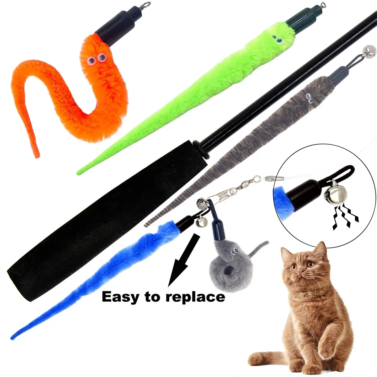 TIENAILING Cat Toy Worm Refills | 24 Pieces Interactive Cat Wand Attachments for Indoor Cats - view 5