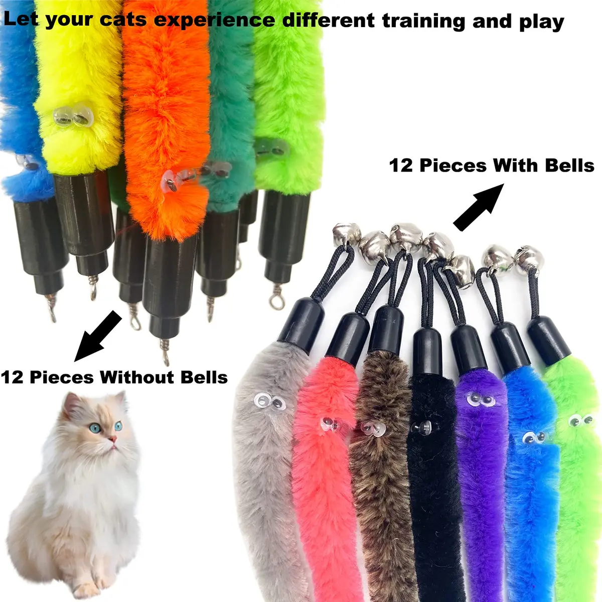 TIENAILING Cat Toy Worm Refills | 24 Pieces Interactive Cat Wand Attachments for Indoor Cats - view 3