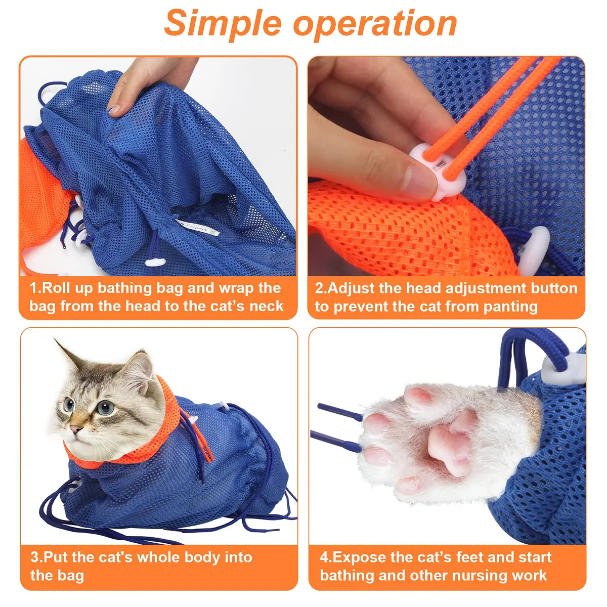 Catcan Cat Bathing Bag Anti Scratch-Washing Grooming Shower Bag for Nail Trimming, 70 cm (27.56 in) Body Girth | Breathable Mesh for Safe Grooming - view 6