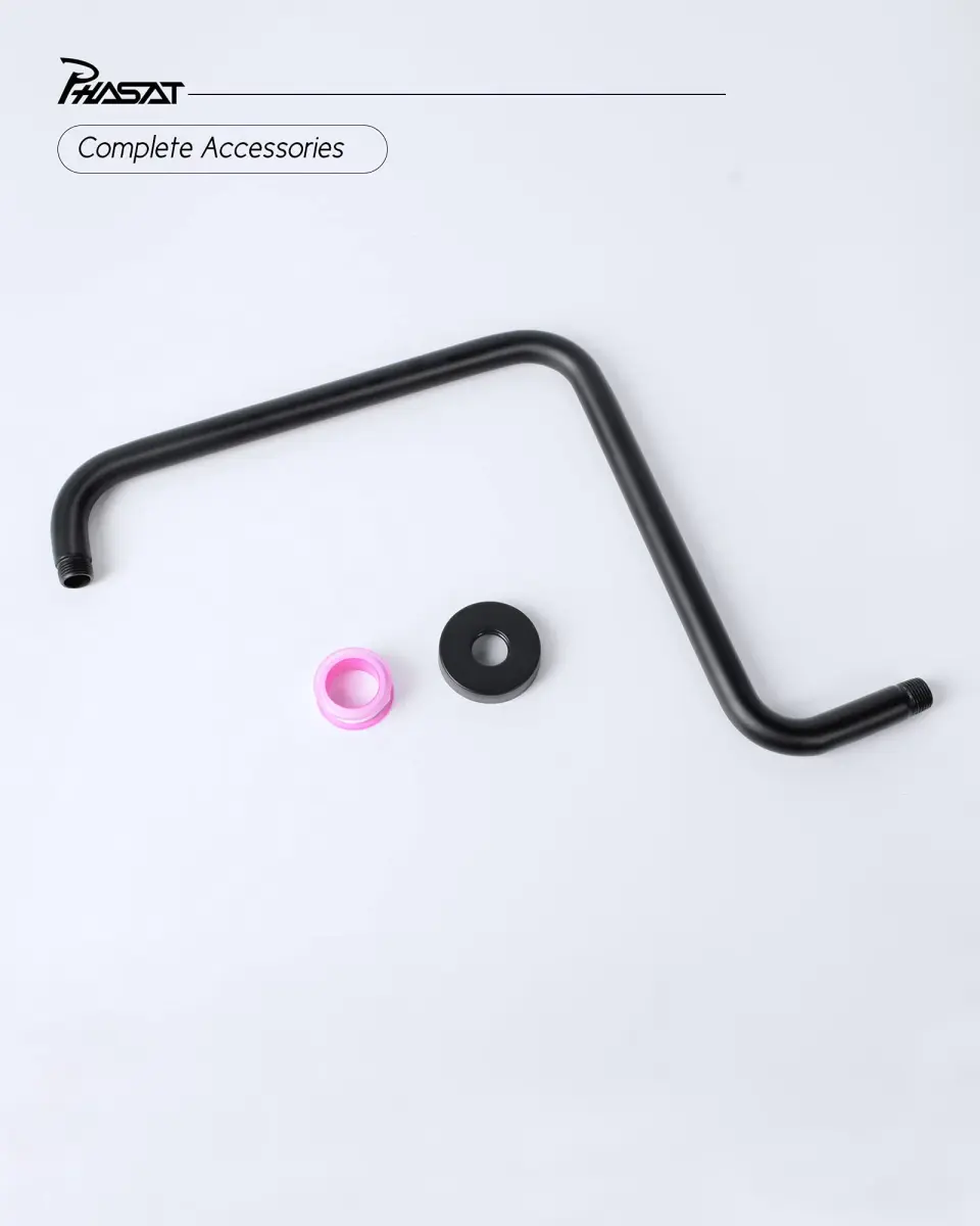 PHASAT 16 Inches S-Shaped Shower Arm with Flange, Matte Black, 43cm (17") | High Rise Shower Extension for Modern Bathrooms - view 6