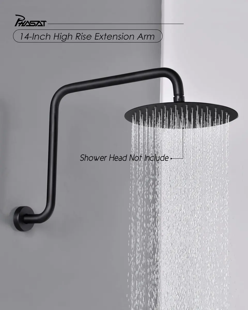 PHASAT 16 Inches S-Shaped Shower Arm with Flange, Matte Black, 43cm (17") | High Rise Shower Extension for Modern Bathrooms - view 2