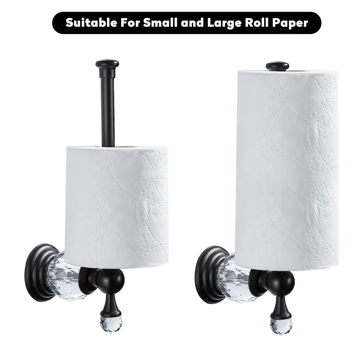 BATHSIR Crystal Toilet Paper Holder Black Toilet Roll Holder Modern Bathroom Accessories Zinc Alloy Tissue Hanger Wall Mounted | Polished Black Finish - view 5