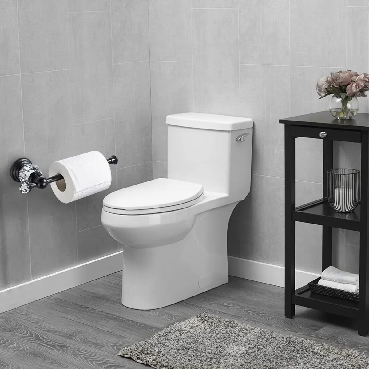 BATHSIR Crystal Toilet Paper Holder Black Toilet Roll Holder Modern Bathroom Accessories Zinc Alloy Tissue Hanger Wall Mounted | Polished Black Finish - view 2
