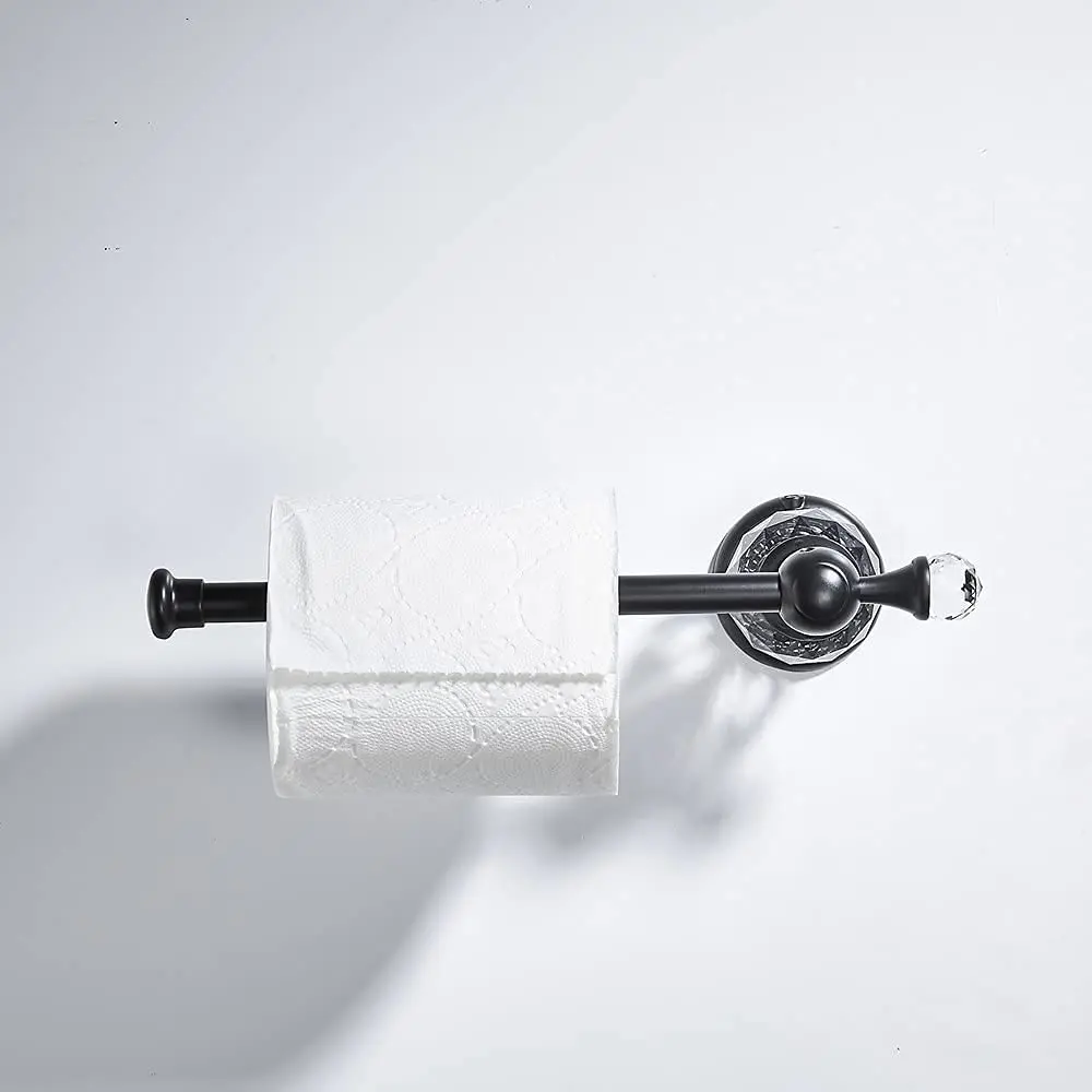 BATHSIR Crystal Toilet Paper Holder Black Toilet Roll Holder Modern Bathroom Accessories Zinc Alloy Tissue Hanger Wall Mounted | Polished Black Finish - view 3