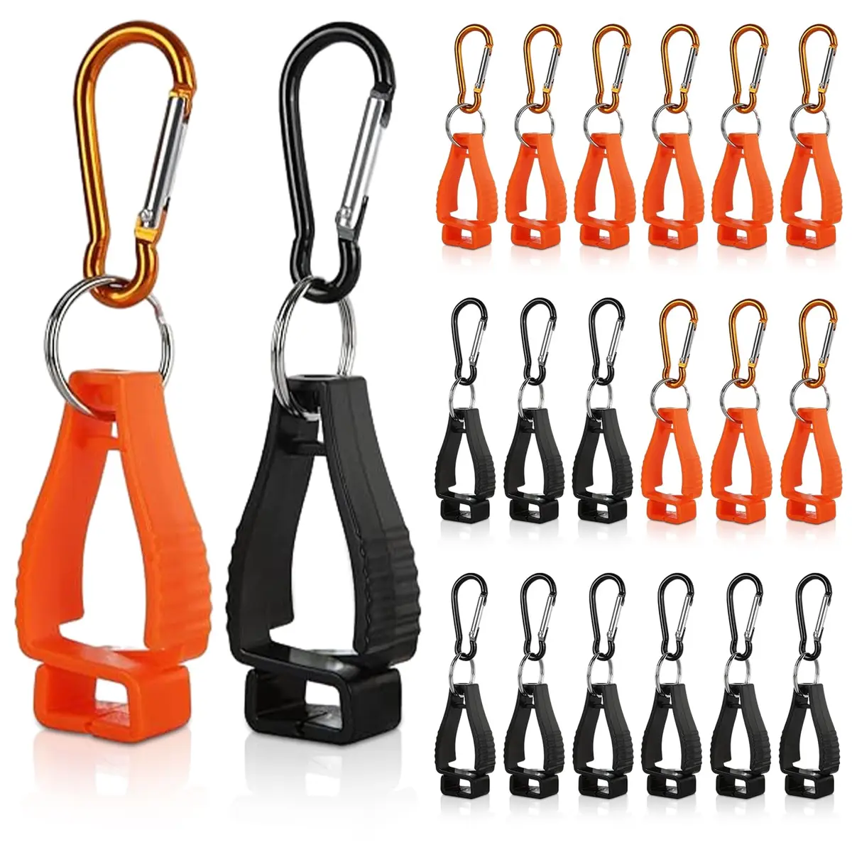 FVIEXE 20PCS Glove Clips with Metal Carabiner & Plastic Grip | Black & Orange - main product image