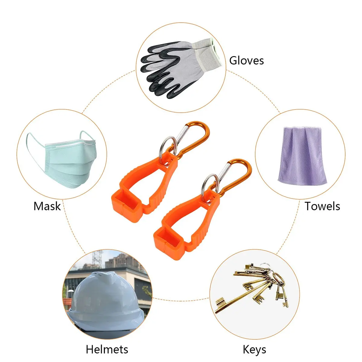 FVIEXE 20PCS Glove Clips with Metal Carabiner & Plastic Grip | Black & Orange - view 5