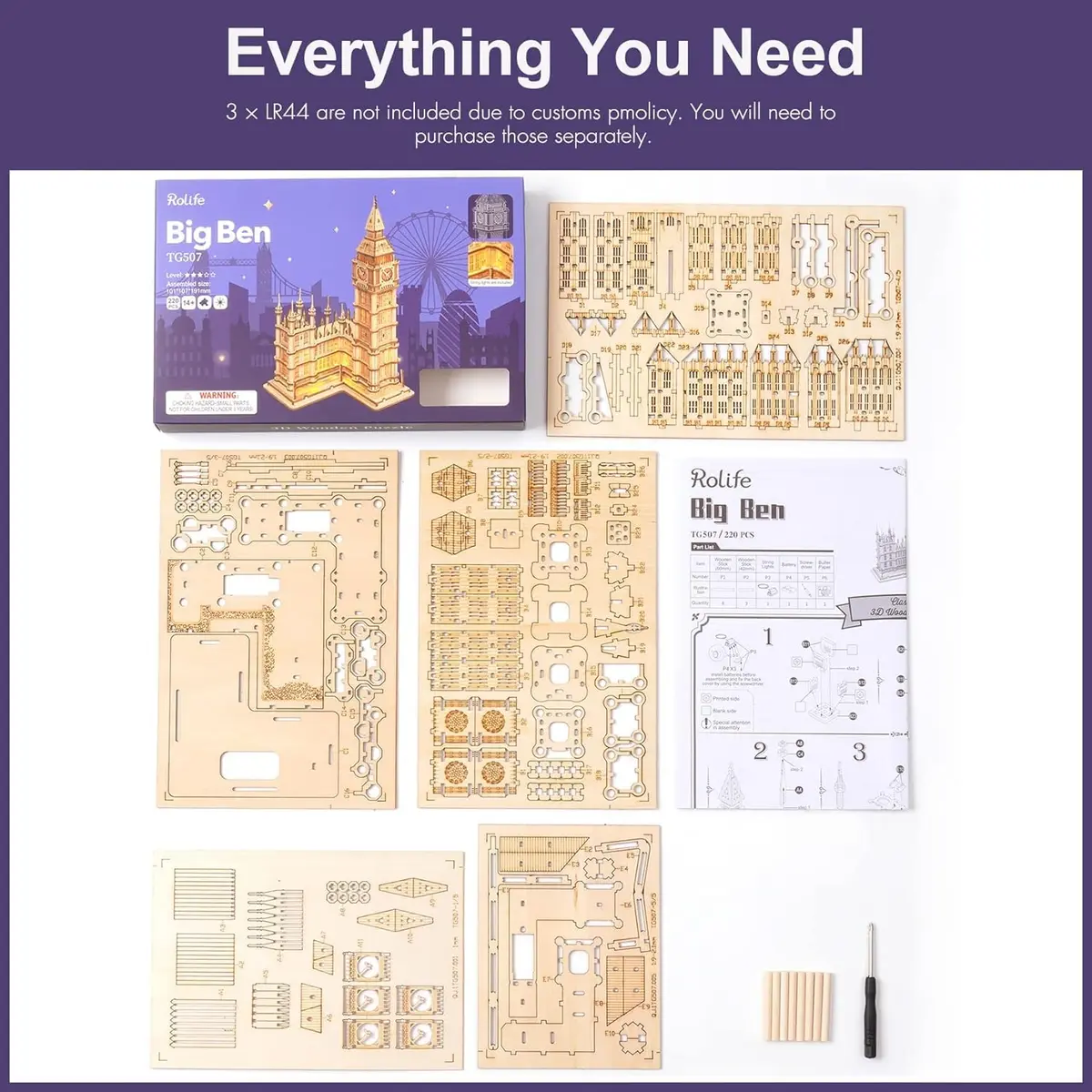 Rolife 3D Wooden Puzzles Big Ben Craft Model Kits for Adults to Build Birthday Gift for Family and Friends | Assembly Time 1.5 hrs - view 7