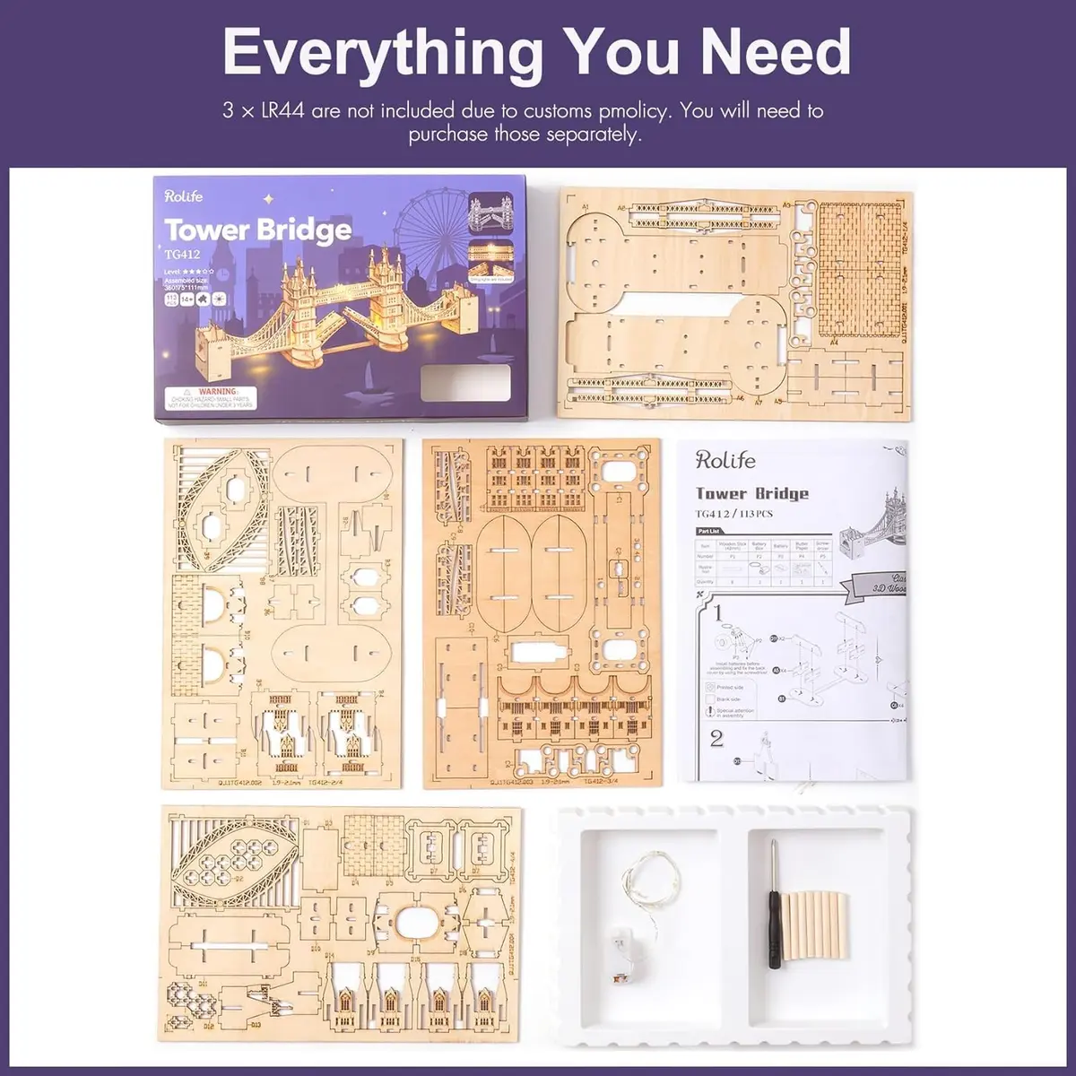 Rolife 3D Wooden Puzzles London Tower Bridge Kit | Beginner DIY Model for Adults & Kids - view 7