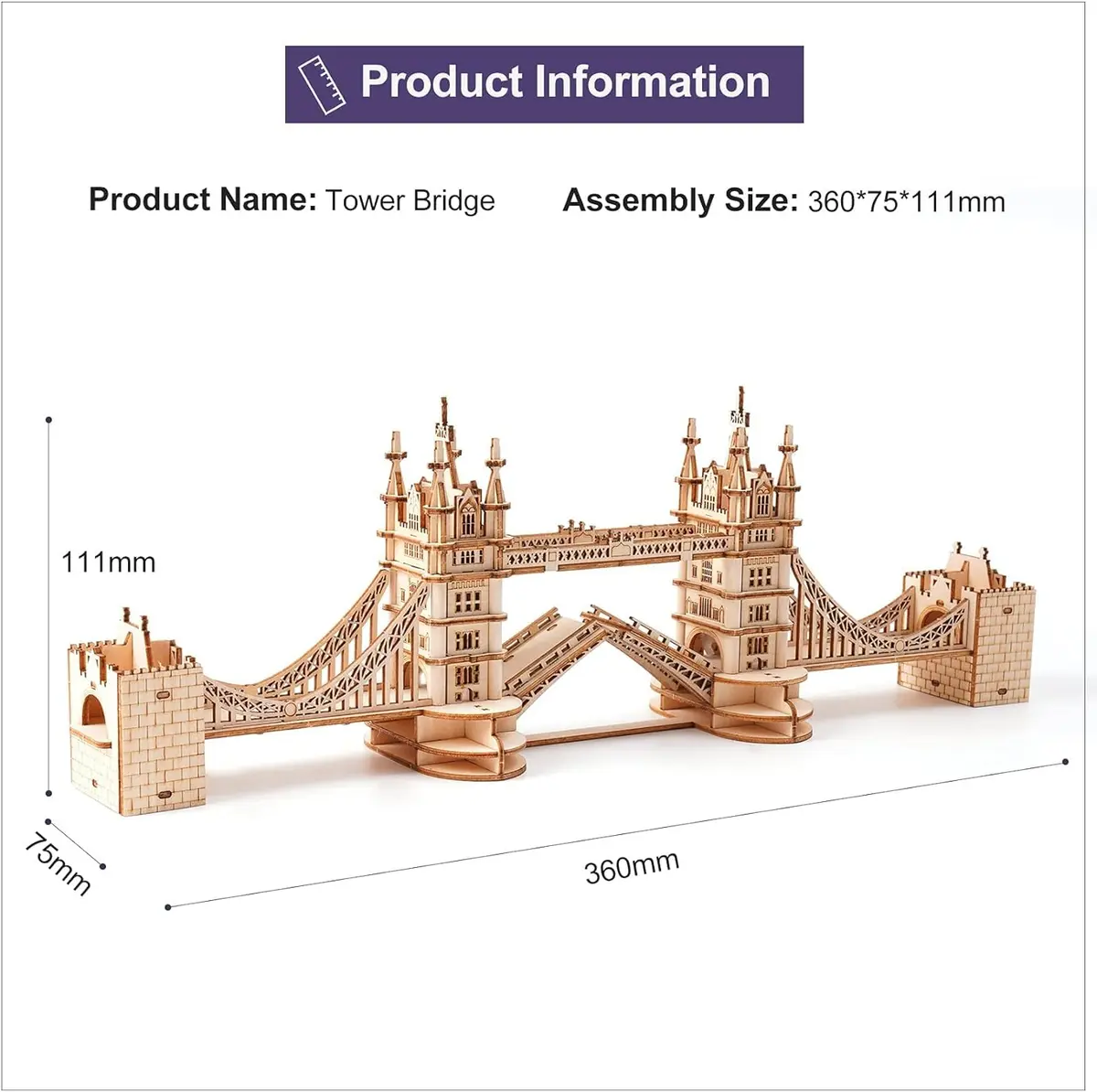 Rolife 3D Wooden Puzzles London Tower Bridge Kit | Beginner DIY Model for Adults & Kids - view 8