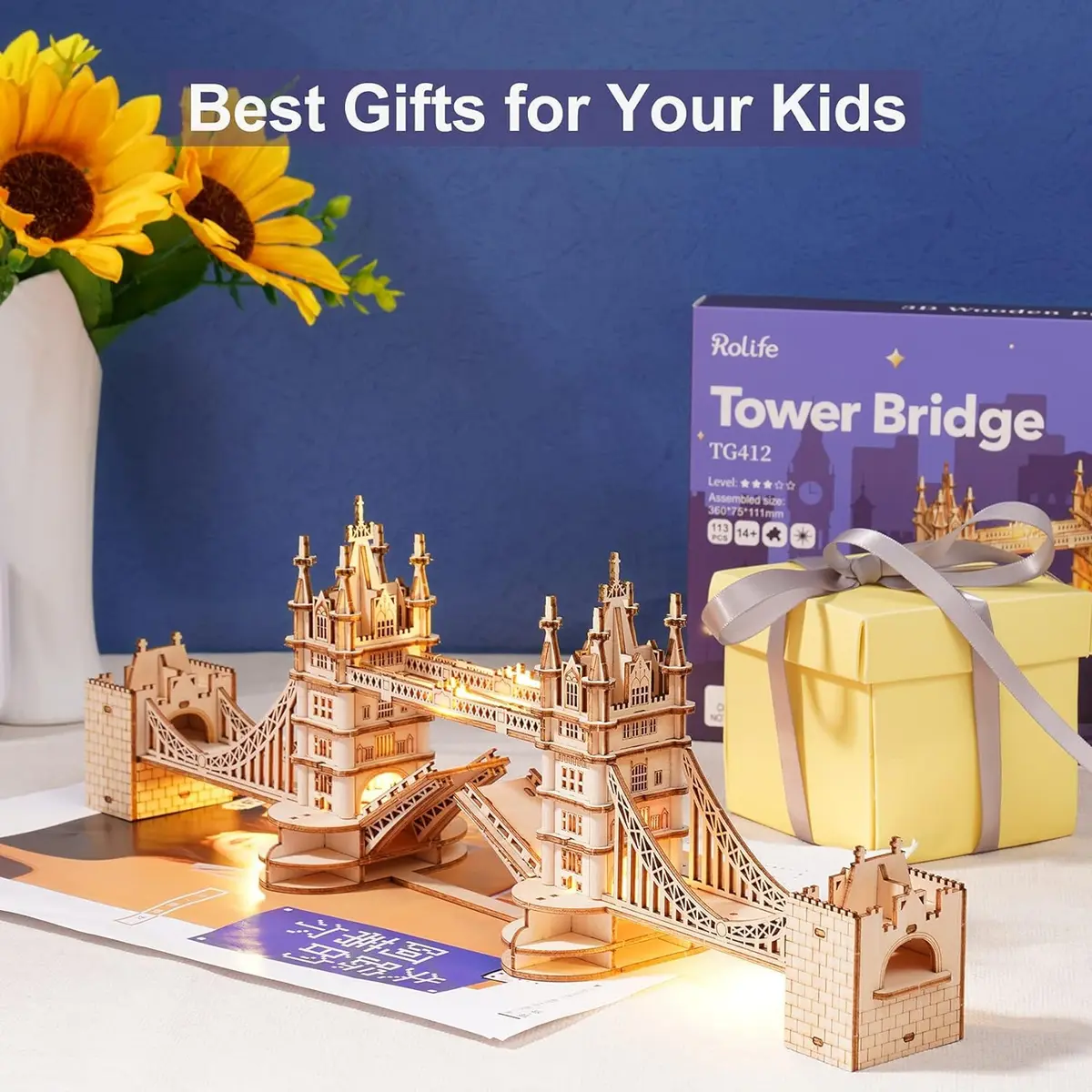 Rolife 3D Wooden Puzzles London Tower Bridge Kit | Beginner DIY Model for Adults & Kids - view 3